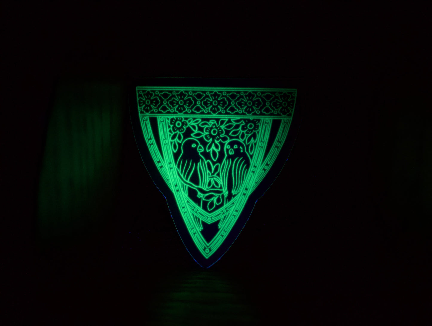 Lovebirds Depression Glass Glow in the Dark Vinyl Sticker