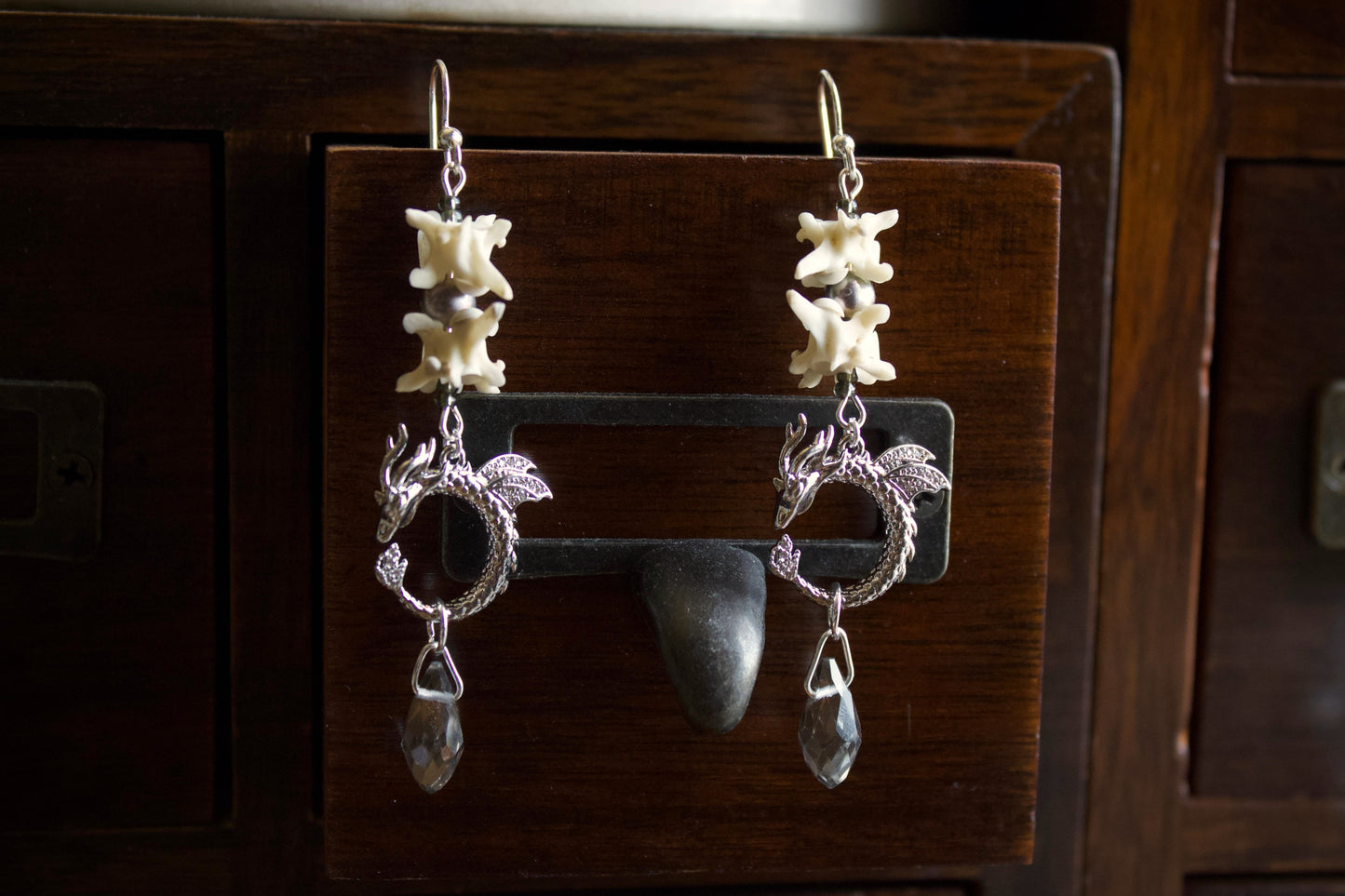 Black Pearl Dragon Bone Earrings