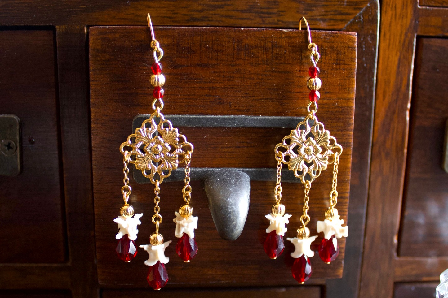 Ruby Rattlesnake Bone Earrings