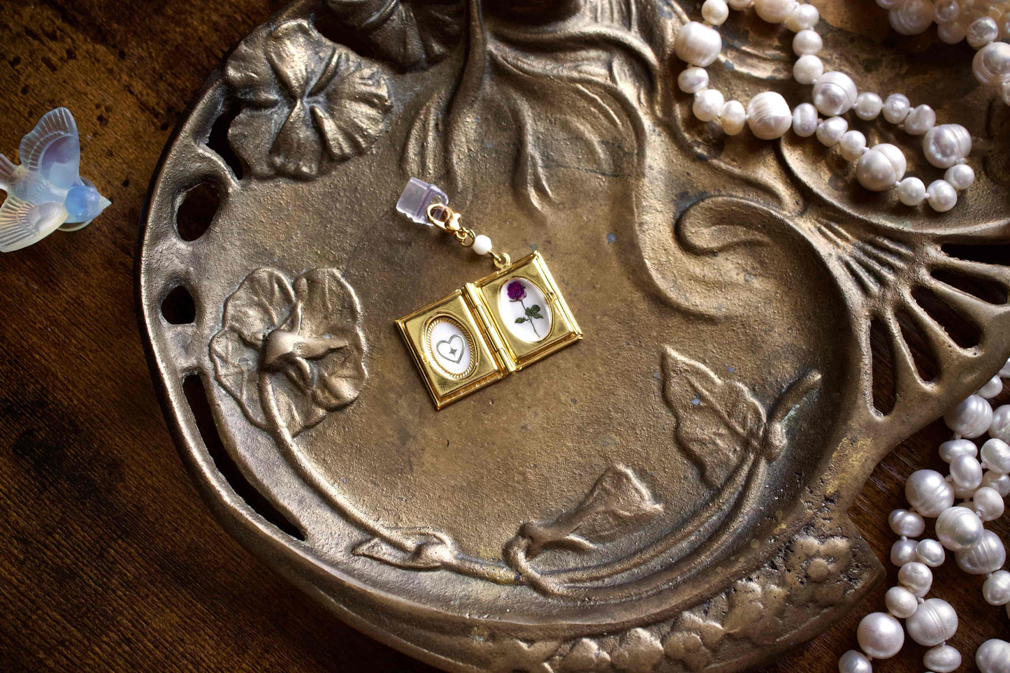 White Rose Storybook Locket Charm