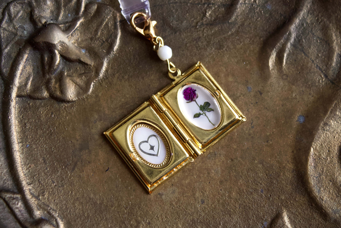 White Rose Storybook Locket Charm