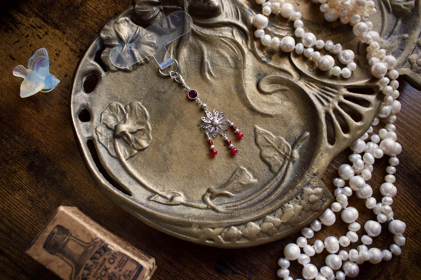 Silver and Ruby Flower Charm