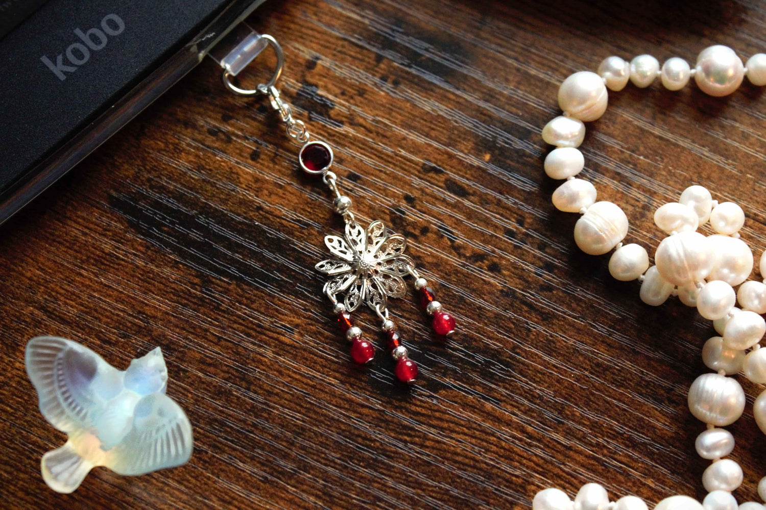 Silver and Ruby Flower Charm