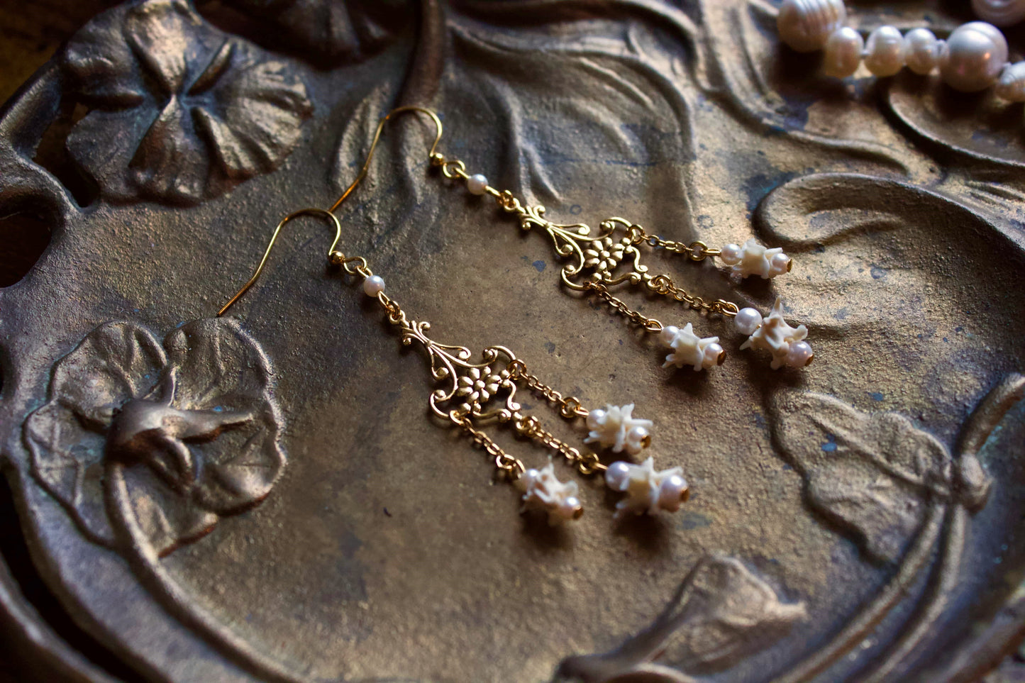 Pearl Rattlesnake Bone Earrings