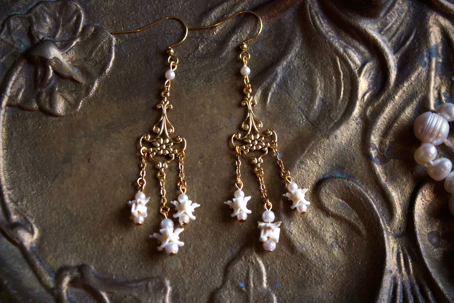 Pearl Rattlesnake Bone Earrings