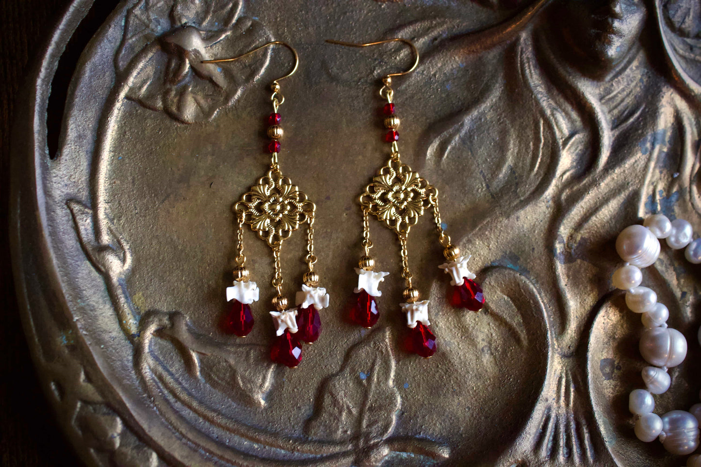 Ruby Rattlesnake Bone Earrings