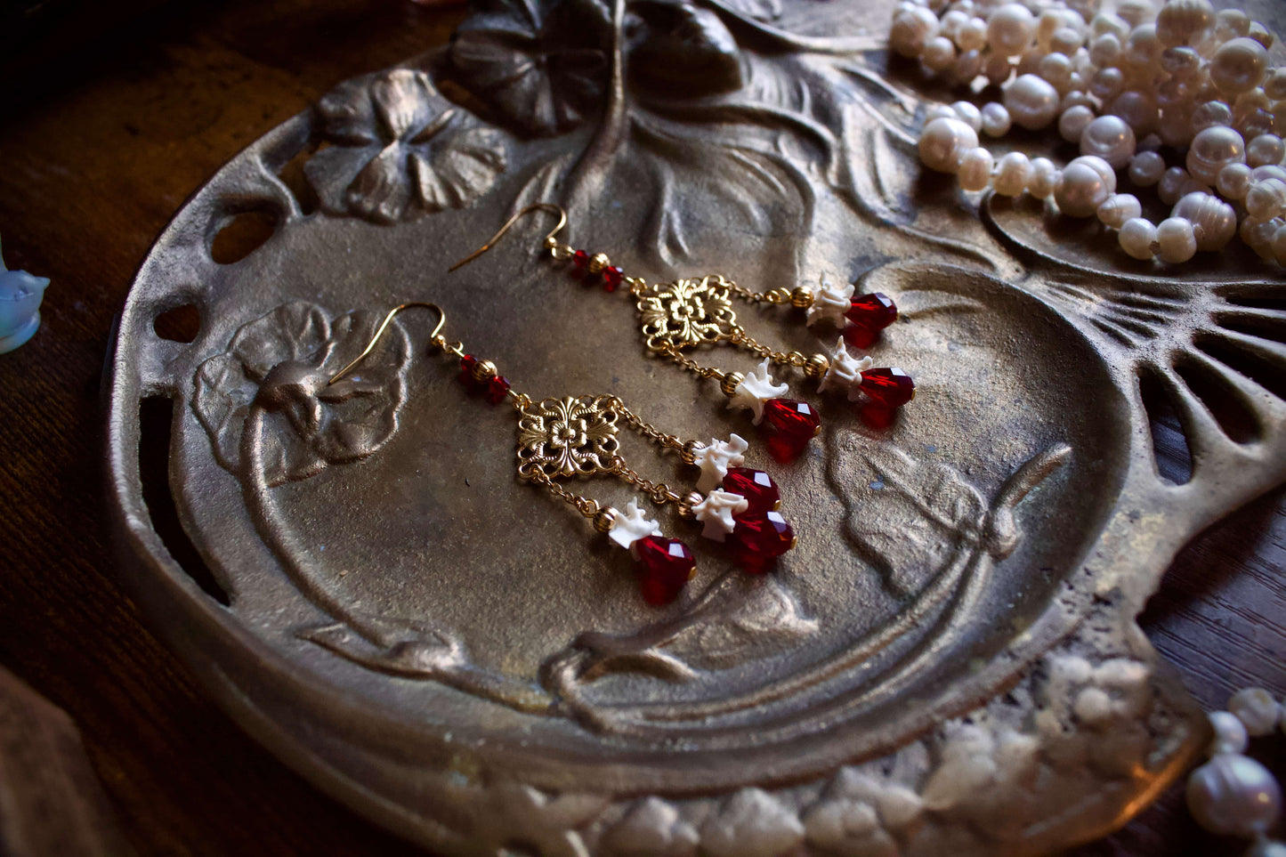 Ruby Rattlesnake Bone Earrings