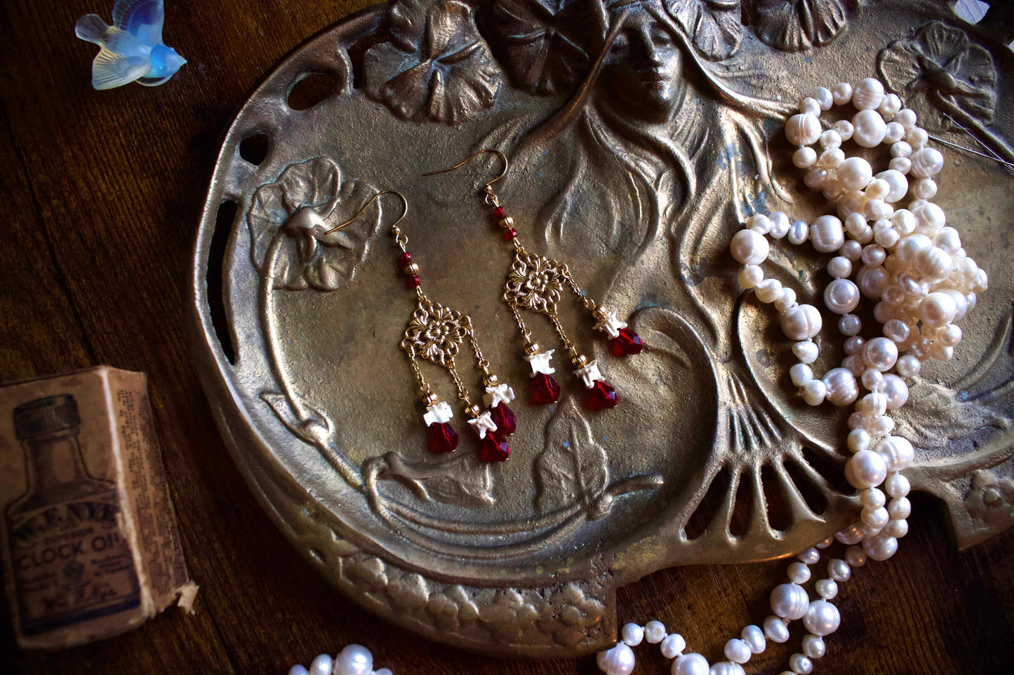 Ruby Rattlesnake Bone Earrings