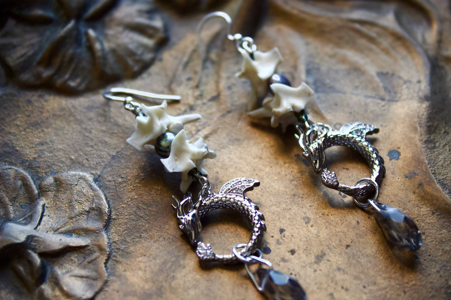 Black Pearl Dragon Bone Earrings
