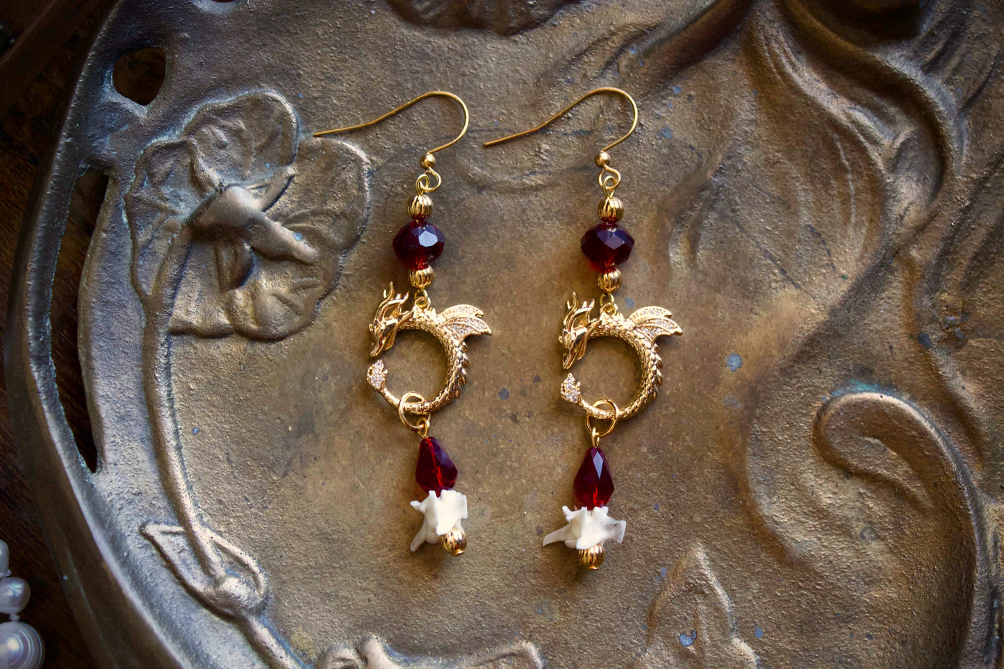 Ruby Dragon Bone Earrings