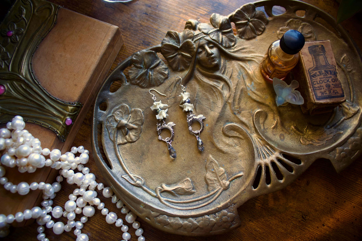 Black Pearl Dragon Bone Earrings