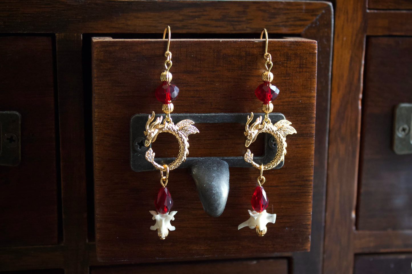 Ruby Dragon Bone Earrings