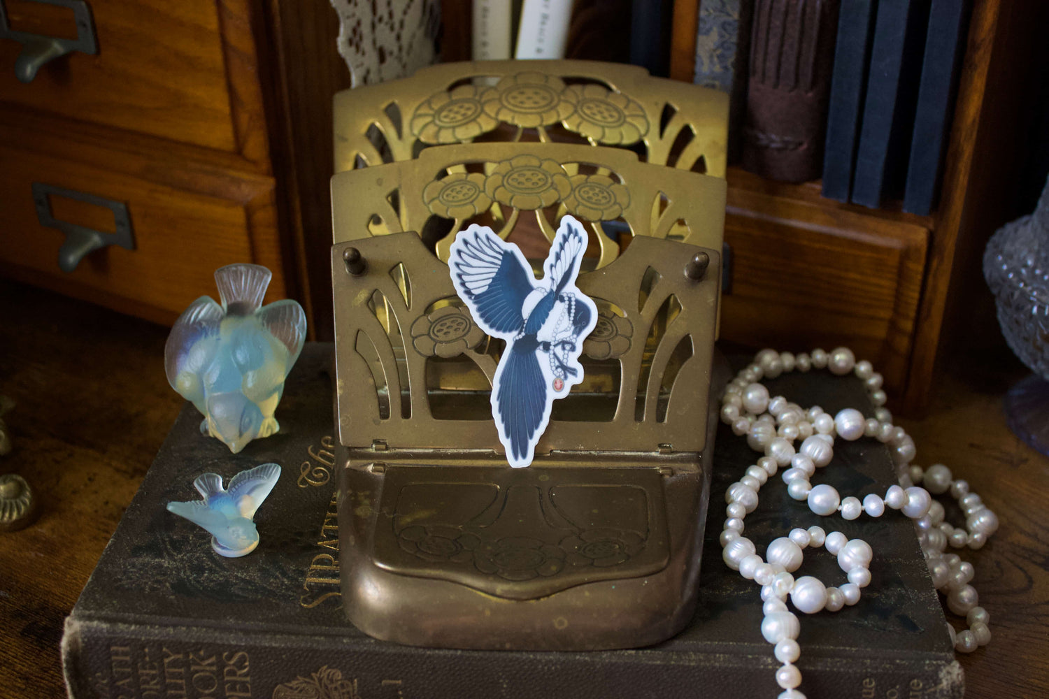 Magpie with Pearls Vinyl Sticker